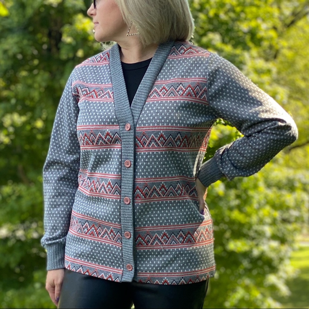 Vintage Grey Cardigan with Orange Accent